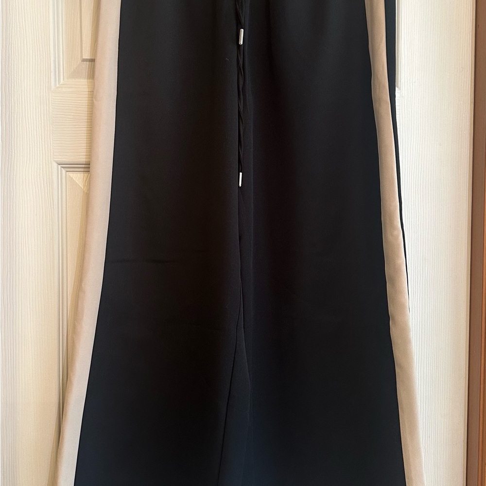 Zara Wide Leg Black Track Pant With Tan Stripe Size Medium